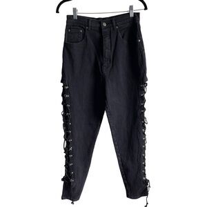 T1  Vintage Stefano Women's Denim Lace-Up Jeans‎ Black Size 14